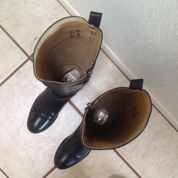 **SALE** Frye Philip Harness Black Tall Inside Zip Boots - Picture 8 of 11